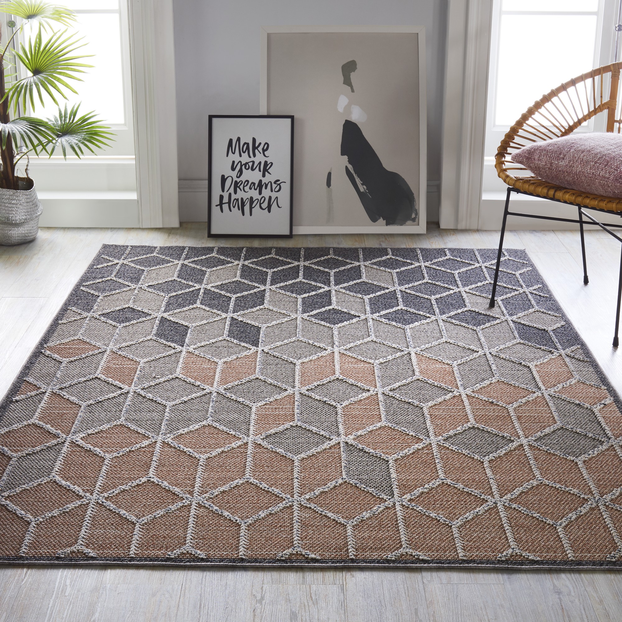 Dartmouth Kinsley Geometric Patterned Rugs In Pink And Grey